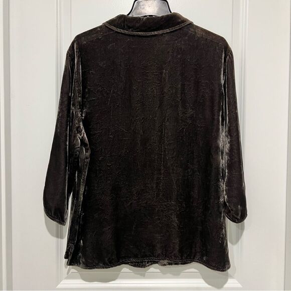 Vintage J. Jill Women's Crushed Velvet Button Up Blouse 3/4 Sleeves Brown L (14) - Picture 6 of 12
